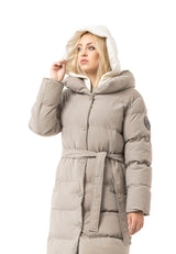 WM145 Dames winterjas met riem en capuchon
