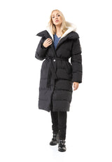 WM145 Dames winterjas met riem en capuchon