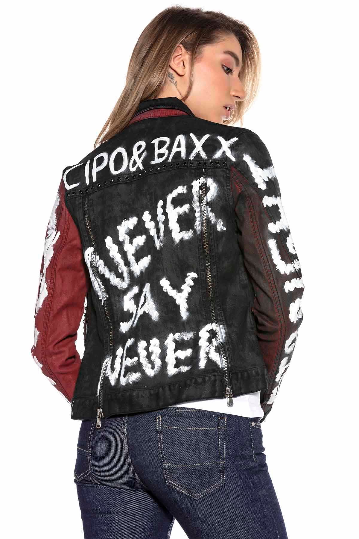 WJ172 damska jeansowa kurtka z kolorowym wzorem