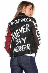 WJ172 damska jeansowa kurtka z kolorowym wzorem