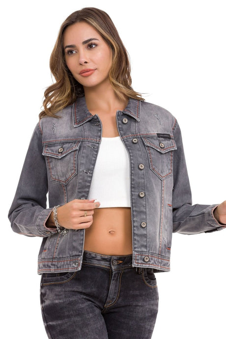 WJ206 Dames denimjack met contrast -gekleurde naden