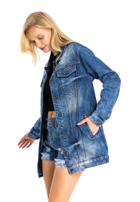 WJ211 Damen Jeansjacke mit stylischen auffälligen Elementen