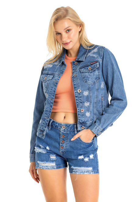 WJ212  Damen Jeansjacke mit stylischen auffälligen Elementen