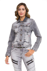 WJ212  Damen Jeansjacke mit stylischen auffälligen Elementen