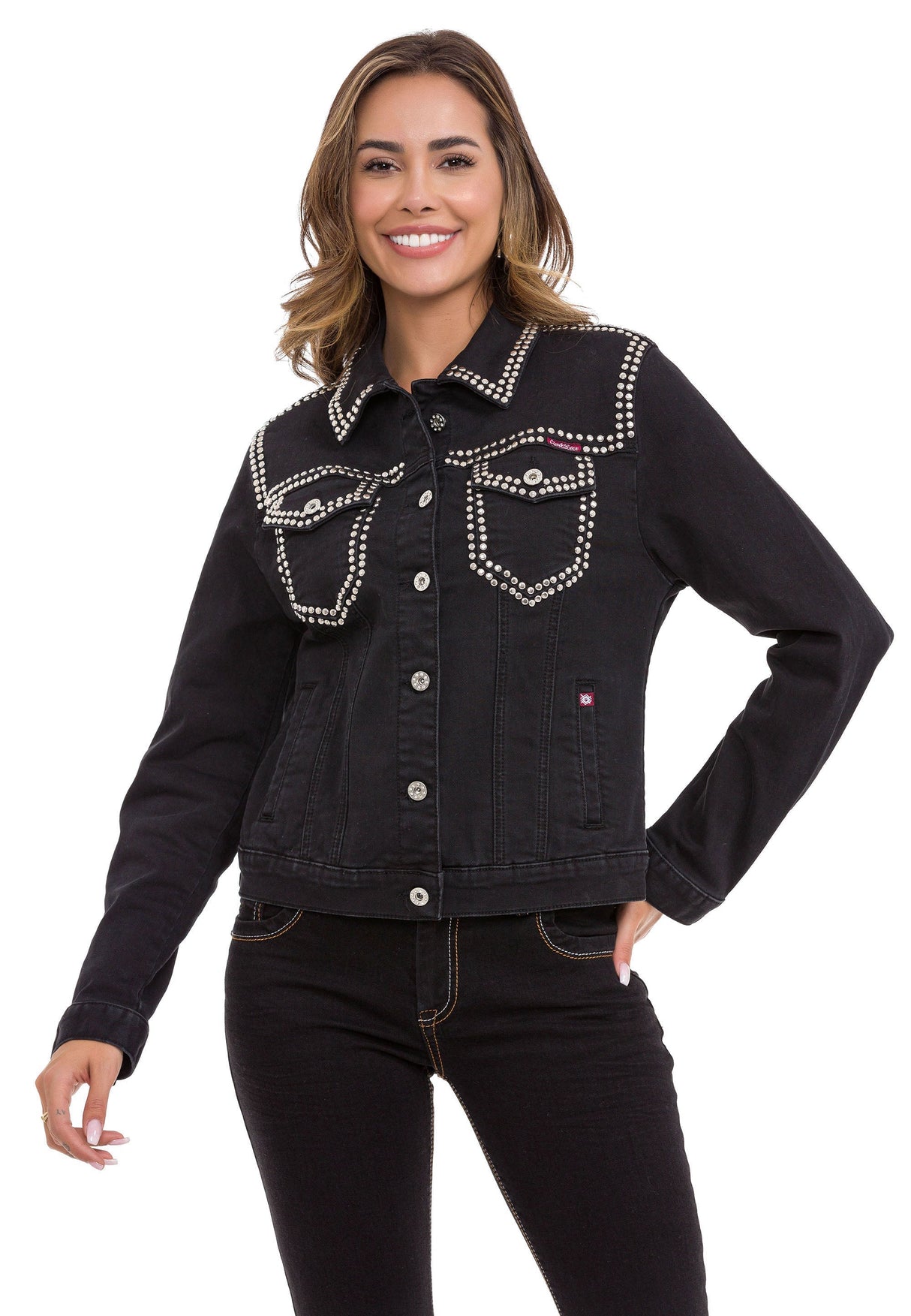 WJ213 Women's denim jacket with a rivet trim unusual denim leisure jacket