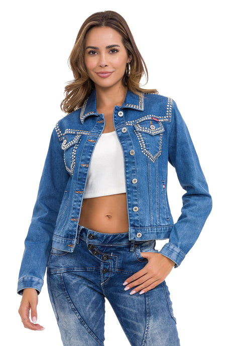 WJ213 Women's denim jacket with a rivet trim unusual denim leisure jacket