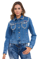 WJ213 Women's denim jacket with a rivet trim unusual denim leisure jacket