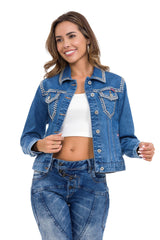 WJ213 Women's denim jacket with a rivet trim unusual denim leisure jacket