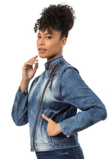 WJ228 Women Denim Jacket with Detailed Ethnic Pattern