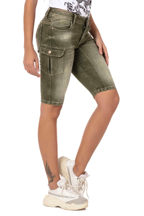 WK178 Damen Capri Shorts mit trendigen Cargotaschen