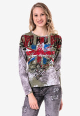 WL282 Women Long -Sleeveved shirt met trendy glittersteen