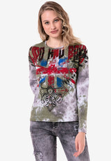 WL282 women long -sleeved shirt with trendy glitter stone