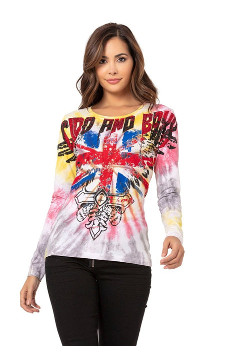 WL282 women long -sleeved shirt with trendy glitter stone