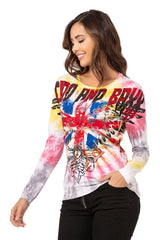 WL282 women long -sleeved shirt with trendy glitter stone