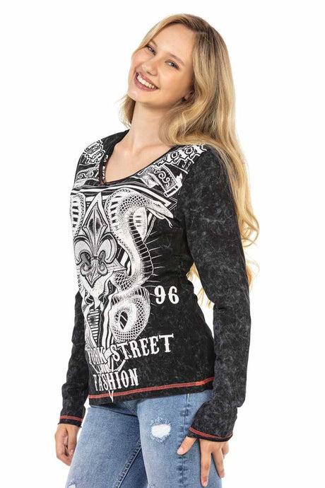 WL285 Damen Langarmshirt mit großflächigem Frontprint