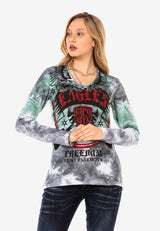 WL291 Long -Sleeveved -shirt voor dames met coole merkprint