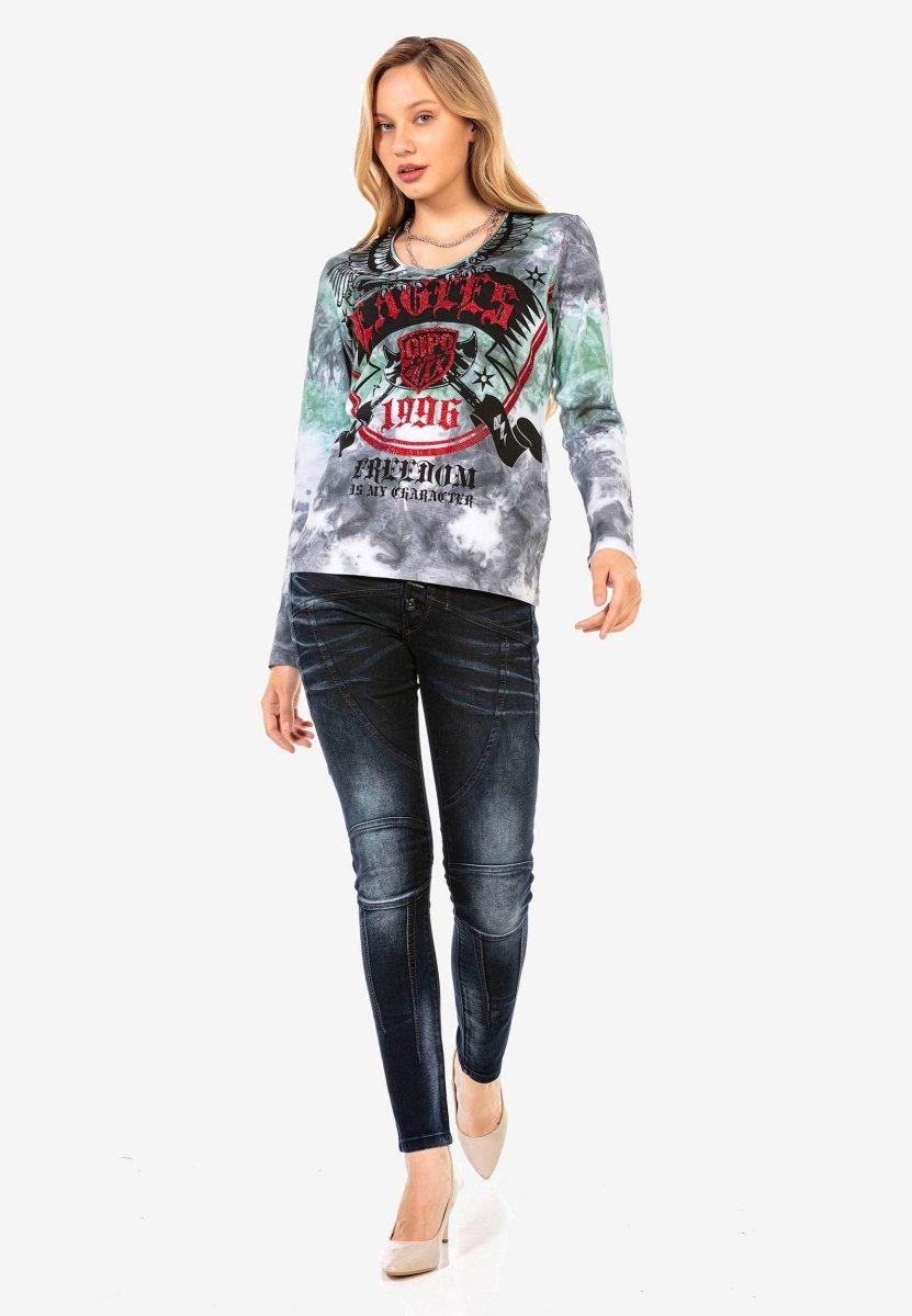 WL291 Camisa larga de mujeres WL291 con estampado de marca genial