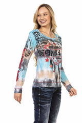 WL295 Women Long -Sleeveved shirt met coole merkprint