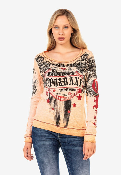 WL295 Damen Langarmshirt mit coolem Markenprint