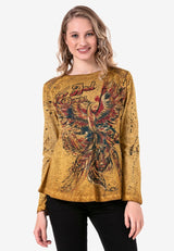 WL307 Women Long -Sleeved Shirt con stampa alla moda