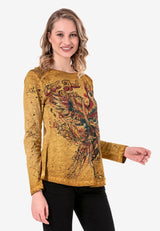 WL307 women long -sleeved shirt with trendy print