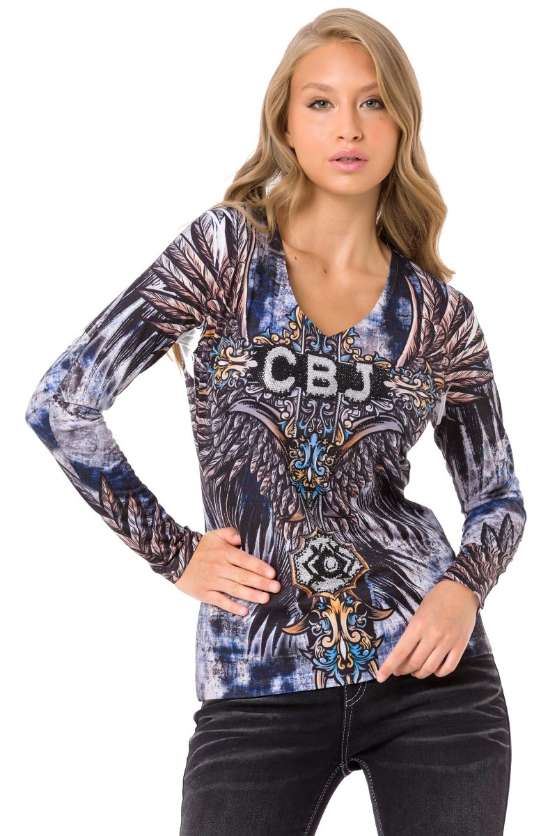 WL340 vrouwen met lange mouwen shirt met coole Alllover Print