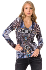 WL340 women long-sleeved shirt with cool allover print