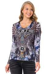 WL340 women long-sleeved shirt with cool allover print