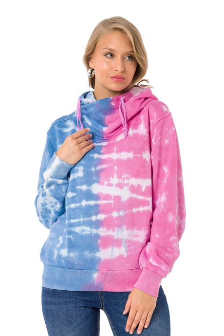 WL341 women hooded sweatshirt in a two-color batik look