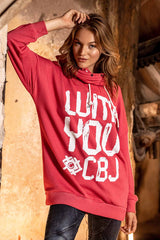 WL345 Sweat à capuche pour femme avec imprimé de marque cool et écharpe en boucle