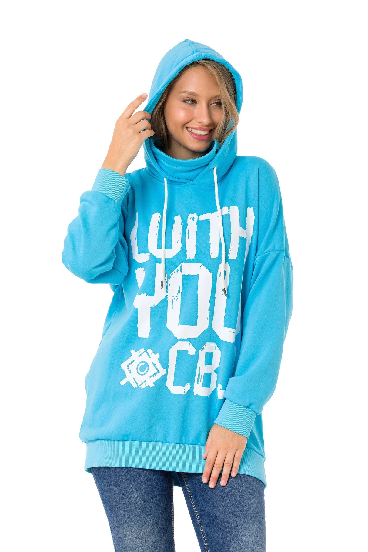 WL345 Sweat à capuche pour femme avec imprimé de marque cool et écharpe en boucle