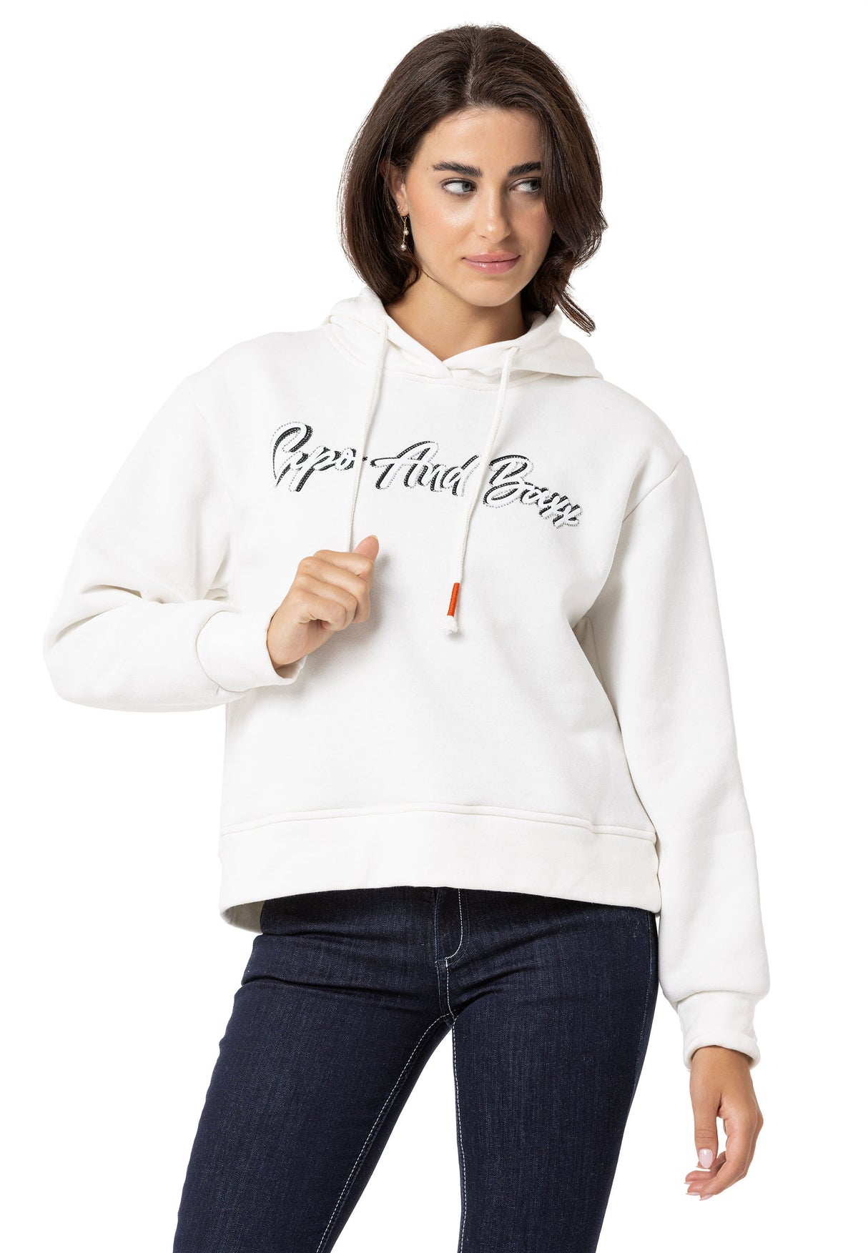 WL351 women hooded sweatshirt with a trendy rhinestone embroidery embroidery