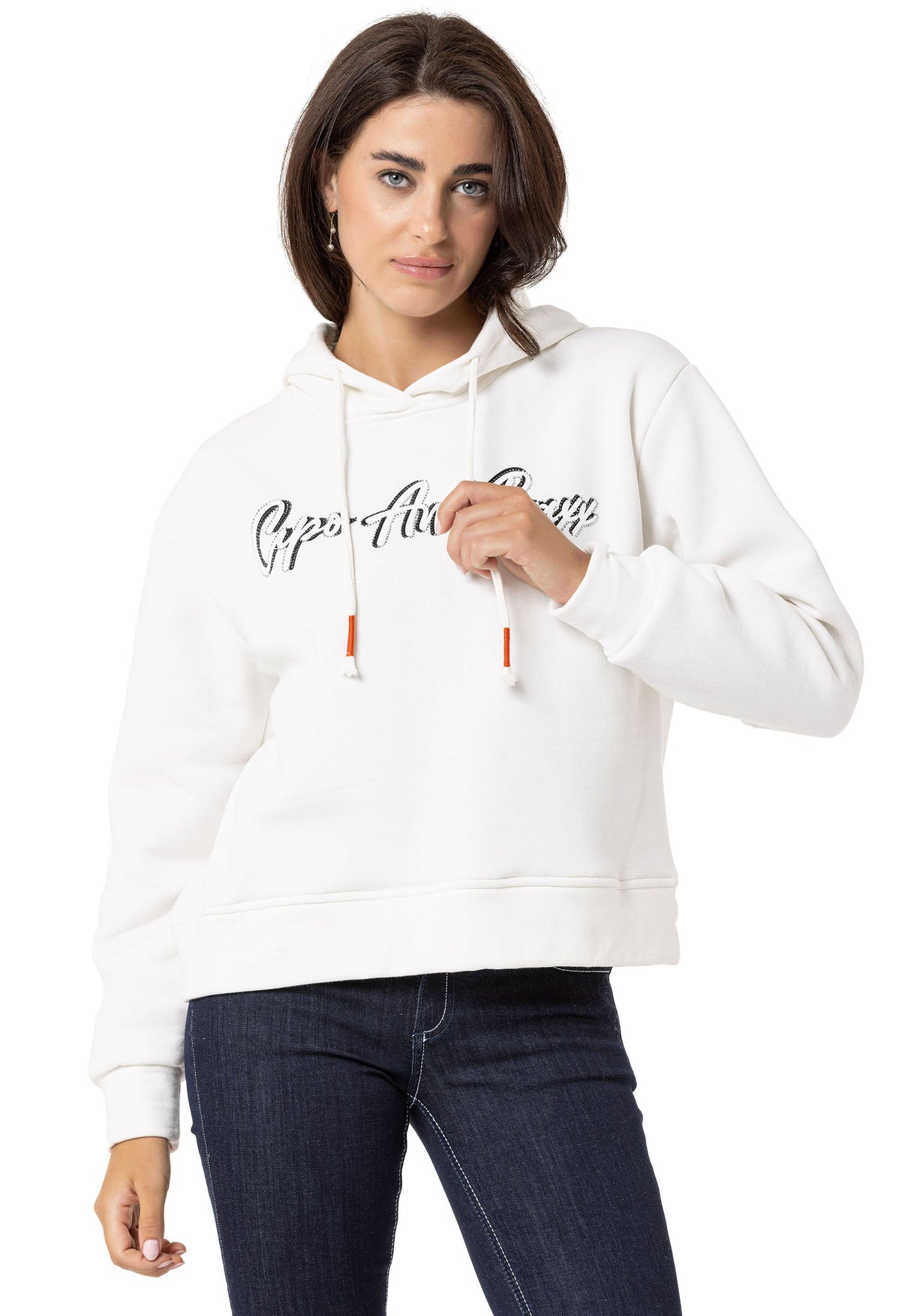 WL351 women hooded sweatshirt with a trendy rhinestone embroidery embroidery