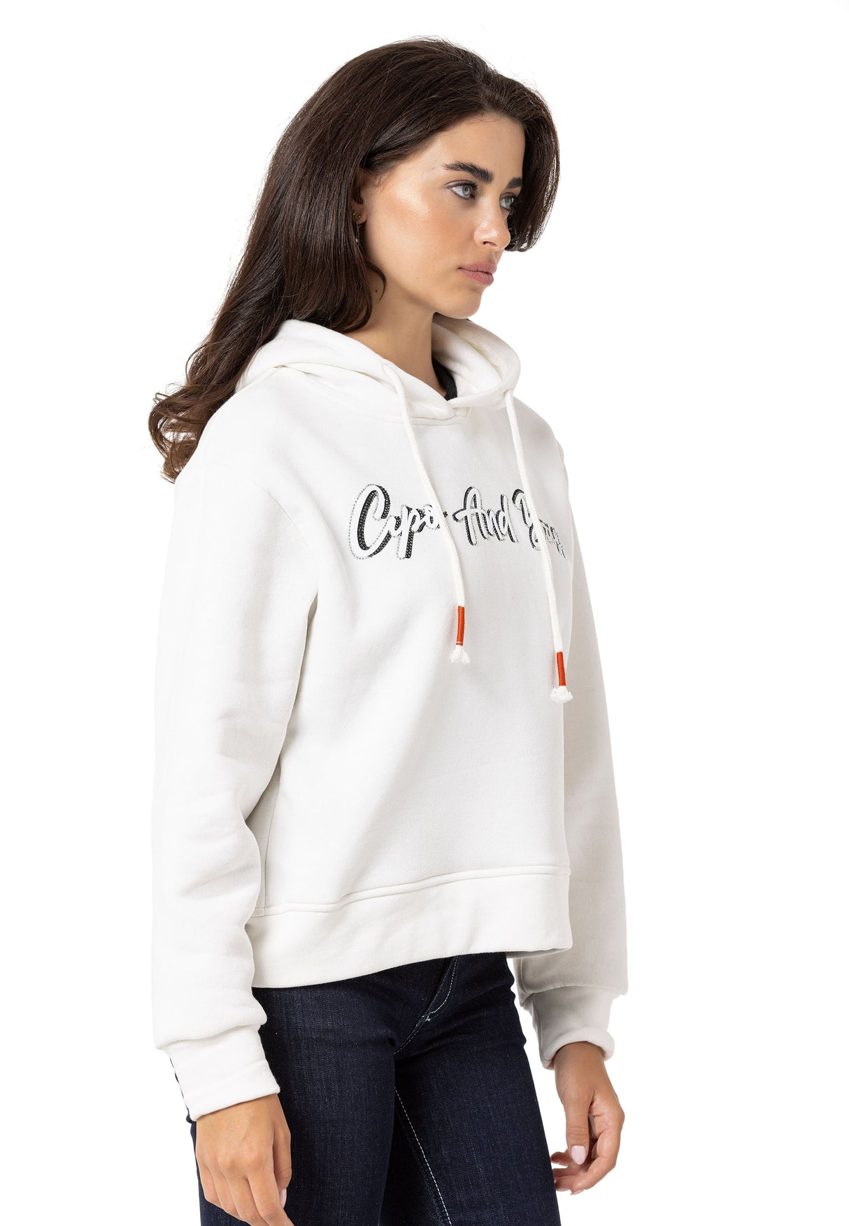 WL351 Sweatshirt à capuche pour femme avec broderie de marque en strass très tendance