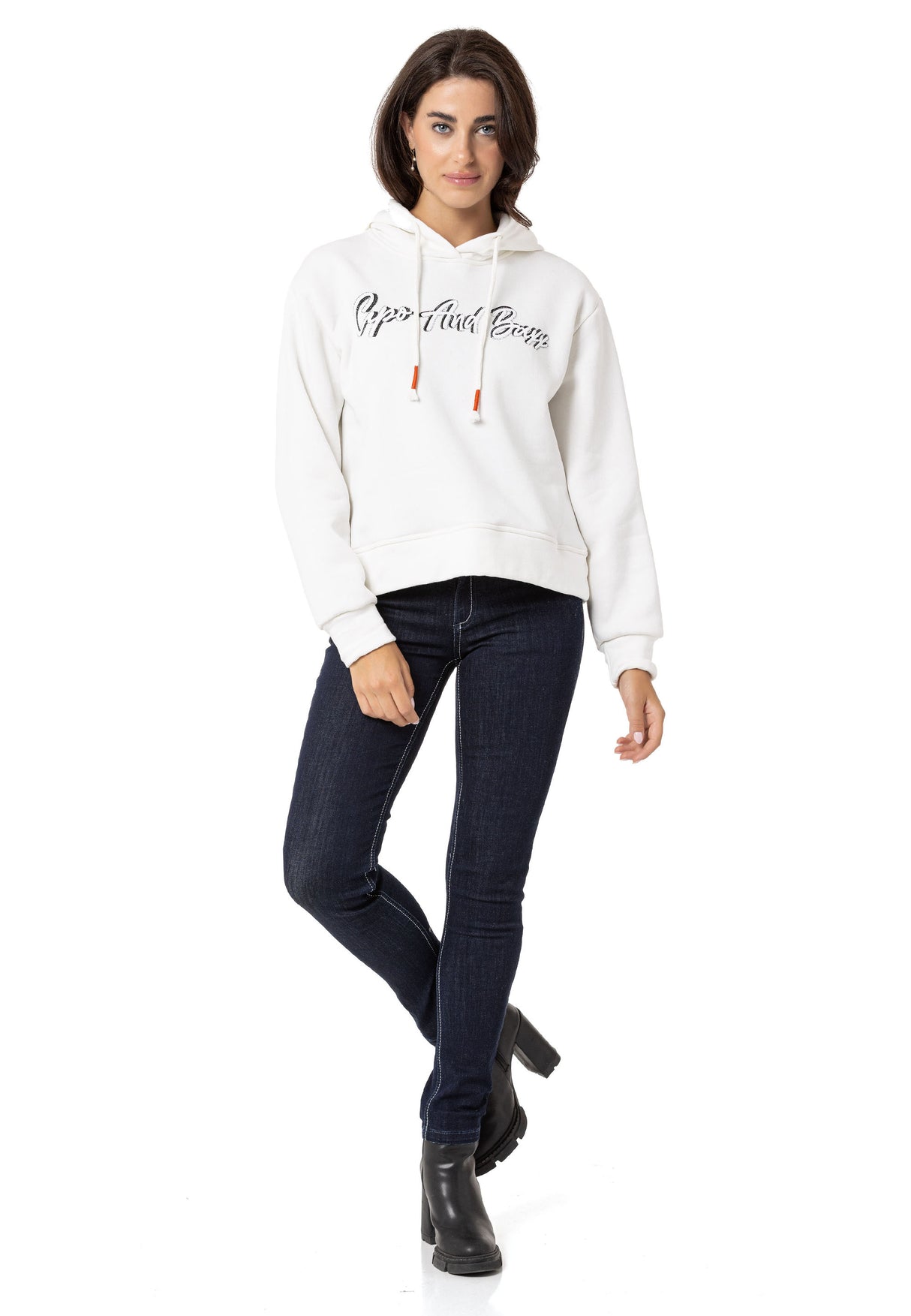 WL351 Sweatshirt à capuche pour femme avec broderie de marque en strass très tendance