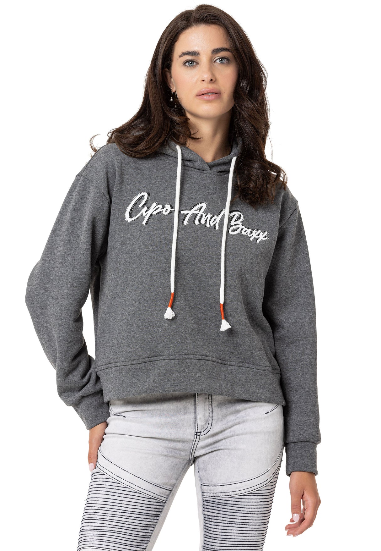 WL351 women hooded sweatshirt with a trendy rhinestone embroidery embroidery