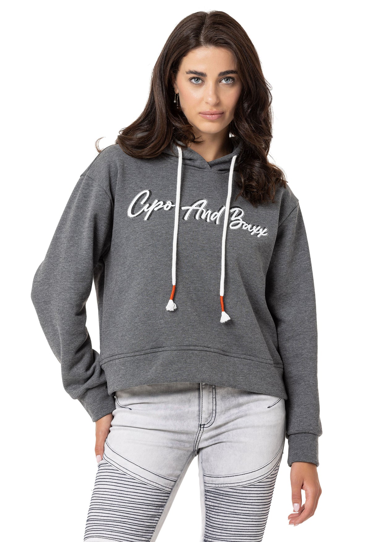 WL351 Sweatshirt à capuche pour femme avec broderie de marque en strass très tendance