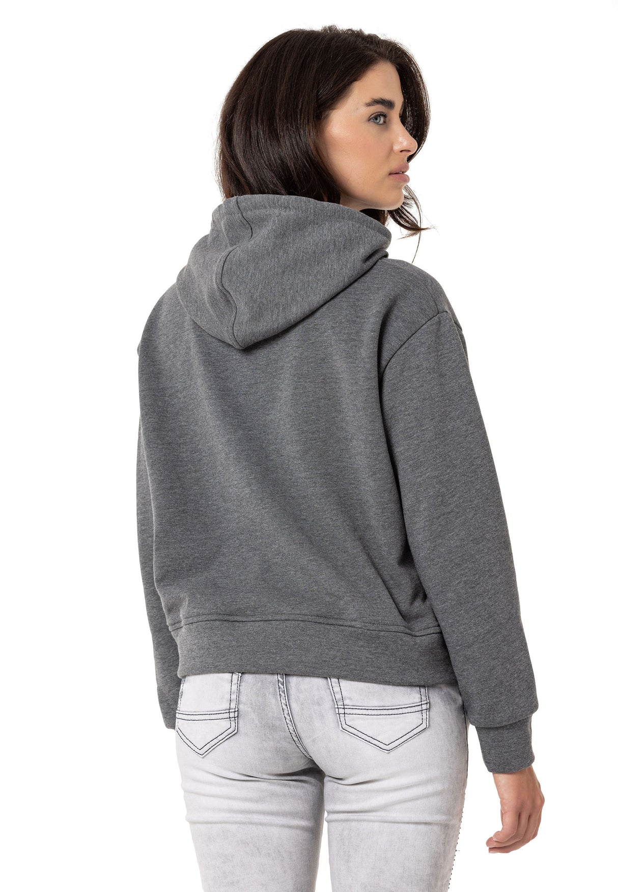 WL351 Sweatshirt à capuche pour femme avec broderie de marque en strass très tendance