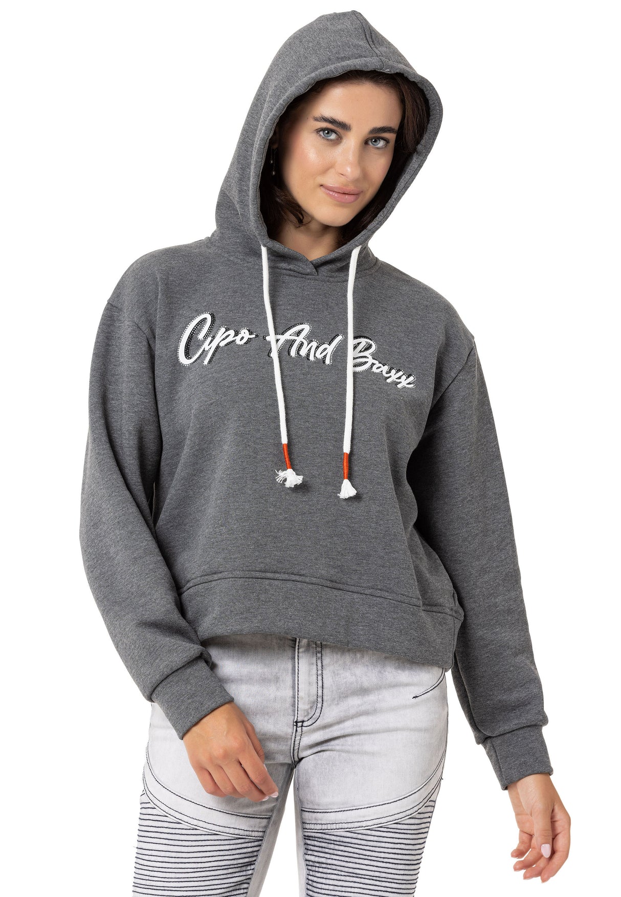 WL351 Sweatshirt à capuche pour femme avec broderie de marque en strass très tendance