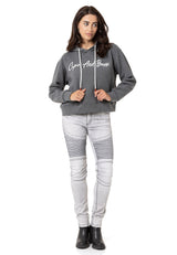 WL351 Sweatshirt à capuche pour femme avec broderie de marque en strass très tendance