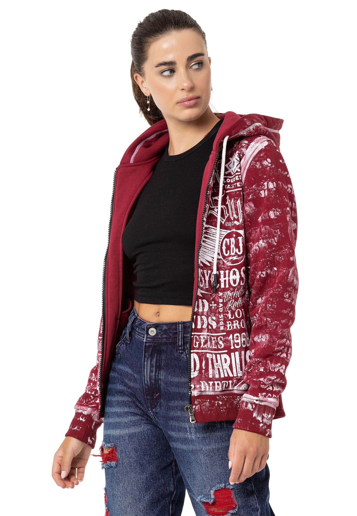 WL352 Sudadera para mujer estampada con cremallera