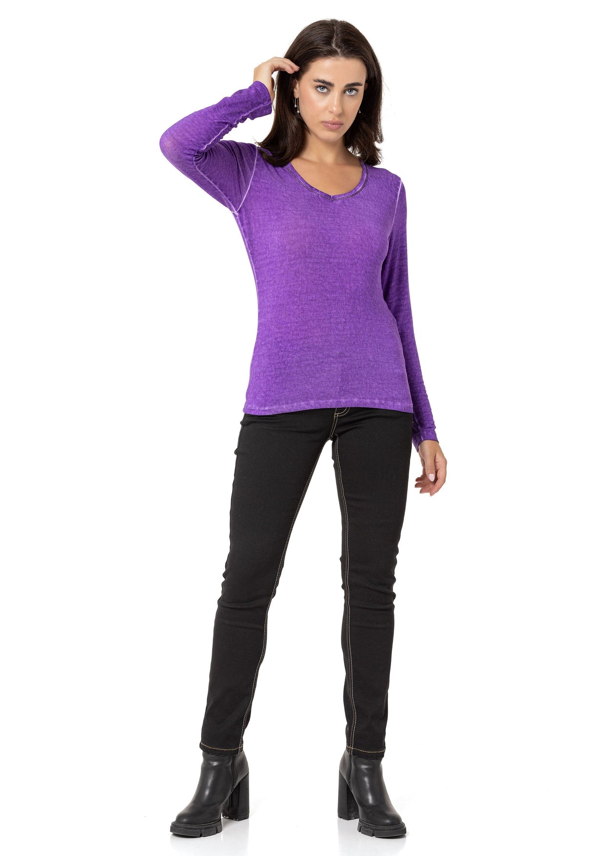 WL355 Dames Longsleeve Basic Shirt met Washeffect