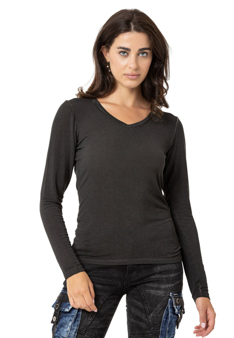 WL355 Damen Langarmshirt Basıc mit Wascheffekt