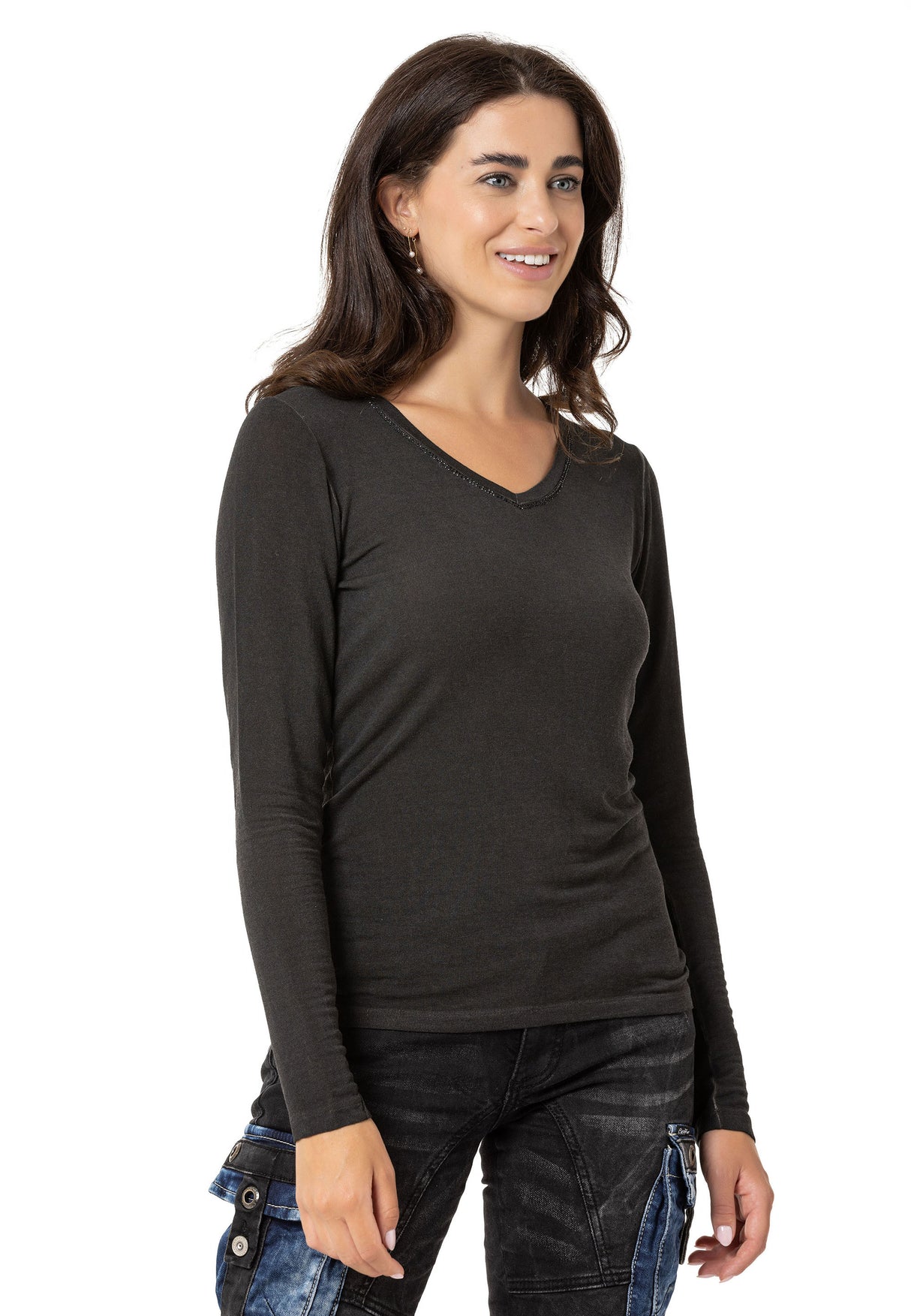 WL355 Dames Longsleeve Basic Shirt met Washeffect