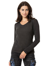 WL355 Dames Longsleeve Basic Shirt met Washeffect