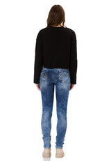 WL370 Donna Cropped Felpa – Schwarzes Kurzpullover mit Tunnelzug & Logo-Print | Stylischer Streetwear-Look für Alltag & Freizeit