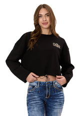 WL370 Donna Cropped Felpa – Schwarzes Kurzpullover mit Tunnelzug & Logo-Print | Stylischer Streetwear-Look für Alltag & Freizeit