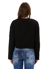 WL370 Donna Cropped Felpa – Schwarzes Kurzpullover mit Tunnelzug & Logo-Print | Stylischer Streetwear-Look für Alltag & Freizeit