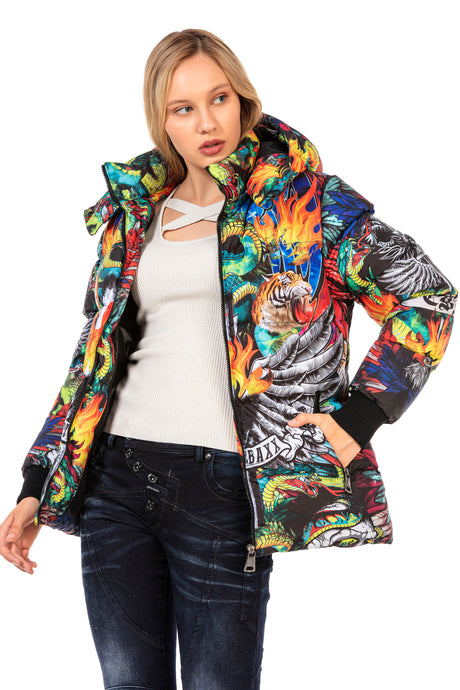 WM131 women's winter jacket with colorful all-over print