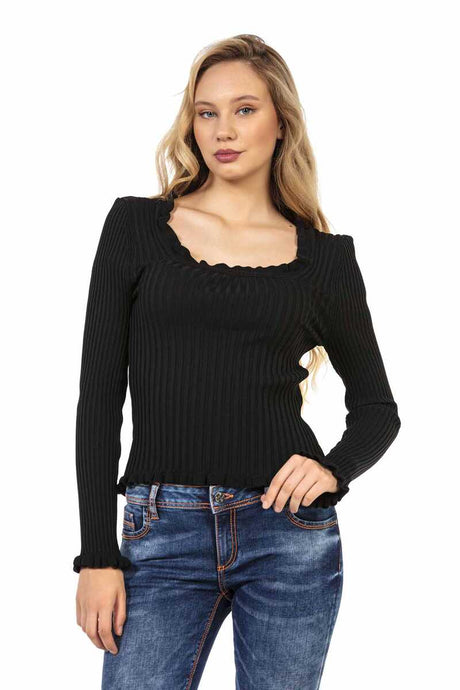 WP206 Damen Strickpullover mit gewelltem Rundhalsausschnitt